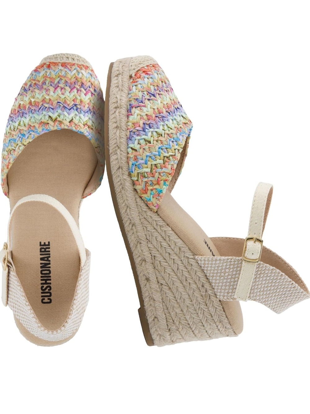 Multicolor Woven Espadrille Wedge Sandals By Cushionaire (Tuti)